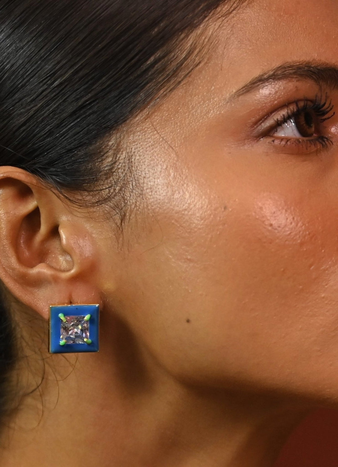 Gold Plated Square Shaped Blue Zircon Studs Zaza By Somya - Fabilicious Fashion