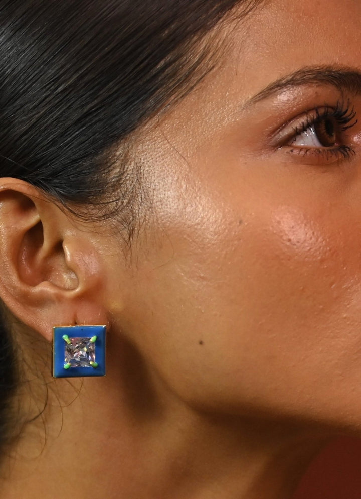 Gold Plated Square Shaped Blue Zircon Studs Zaza By Somya - Fabilicious Fashion