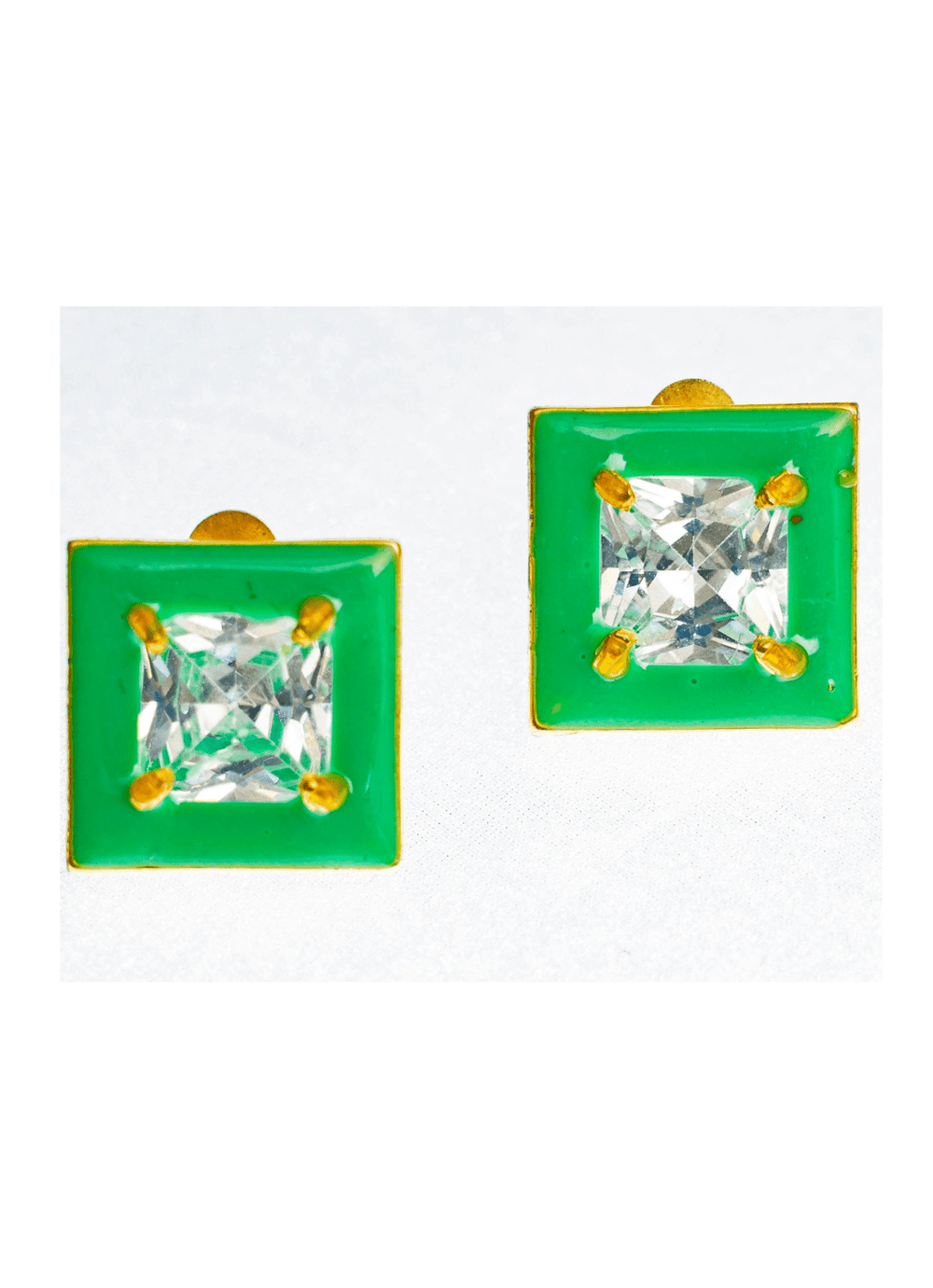 Gold Plated Square Shaped Green Zircon Studs Zaza By Somya - Fabilicious Fashion