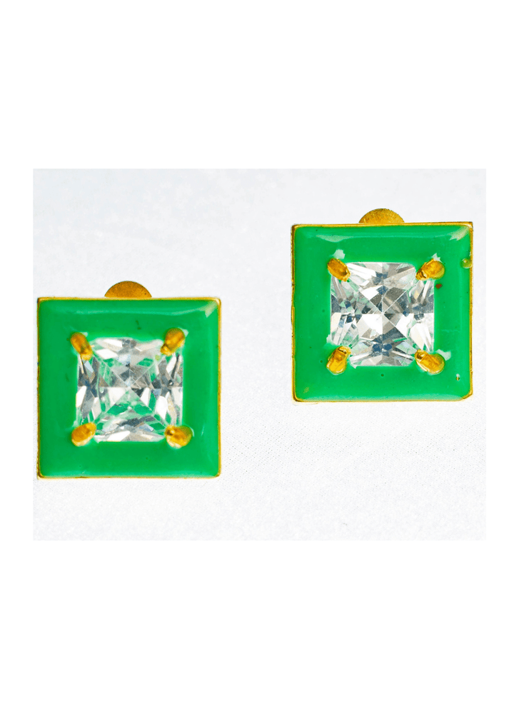 Gold Plated Square Shaped Green Zircon Studs Zaza By Somya - Fabilicious Fashion