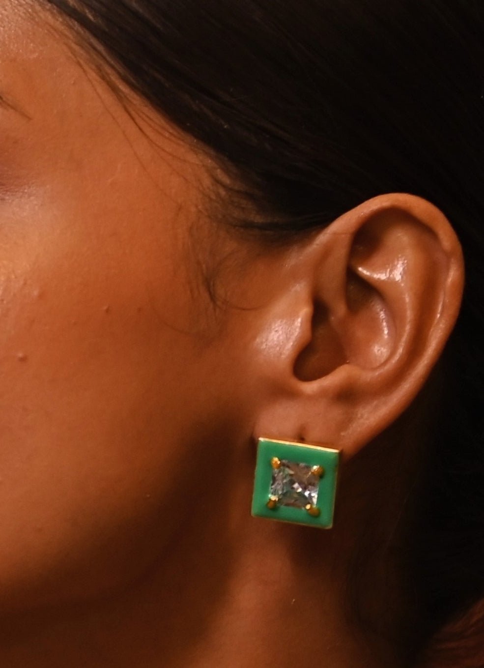 Gold Plated Square Shaped Green Zircon Studs Zaza By Somya - Fabilicious Fashion