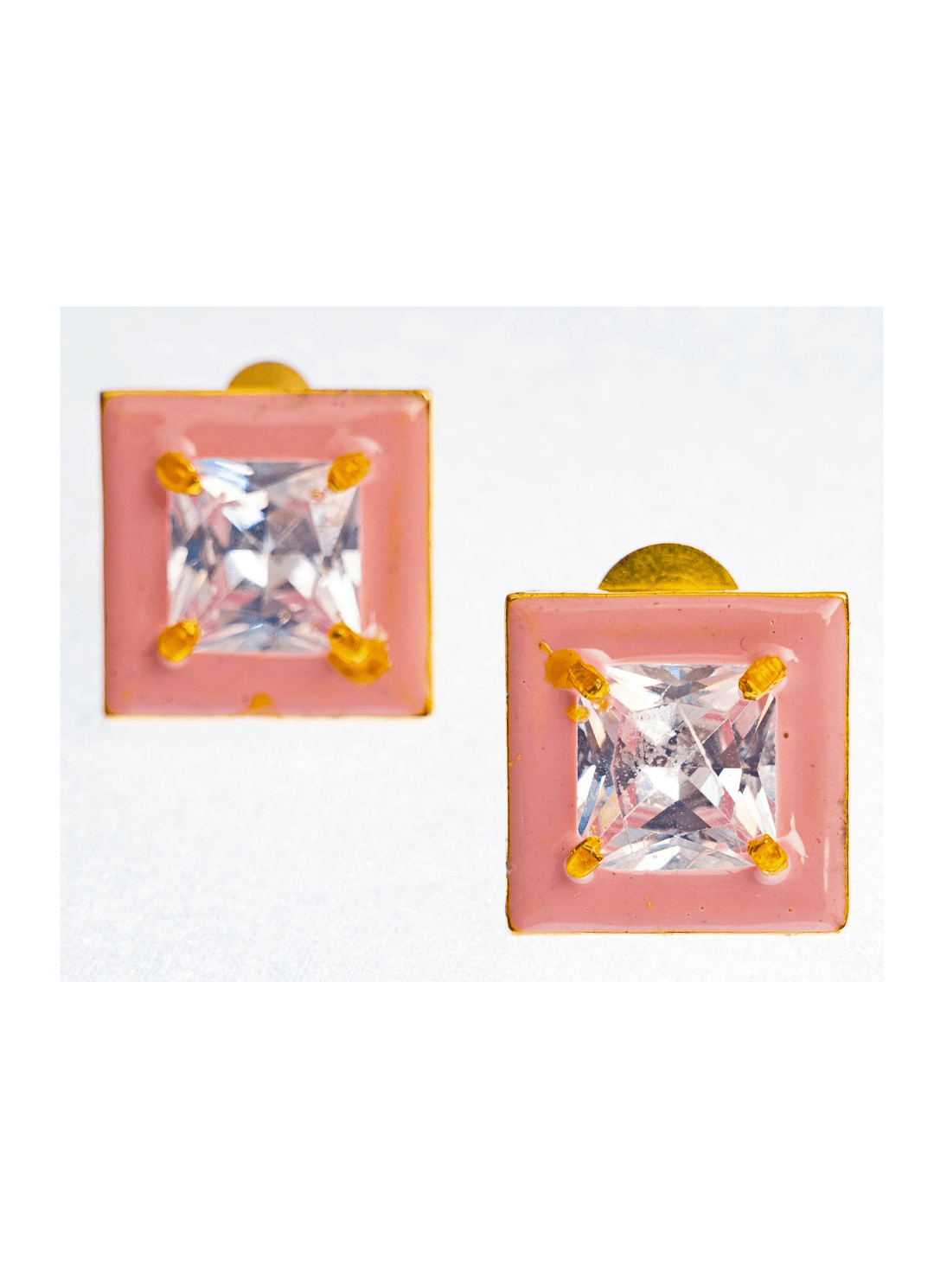 Gold Plated Square Shaped Pink Zircon Studs Zaza By Somya - Fabilicious Fashion