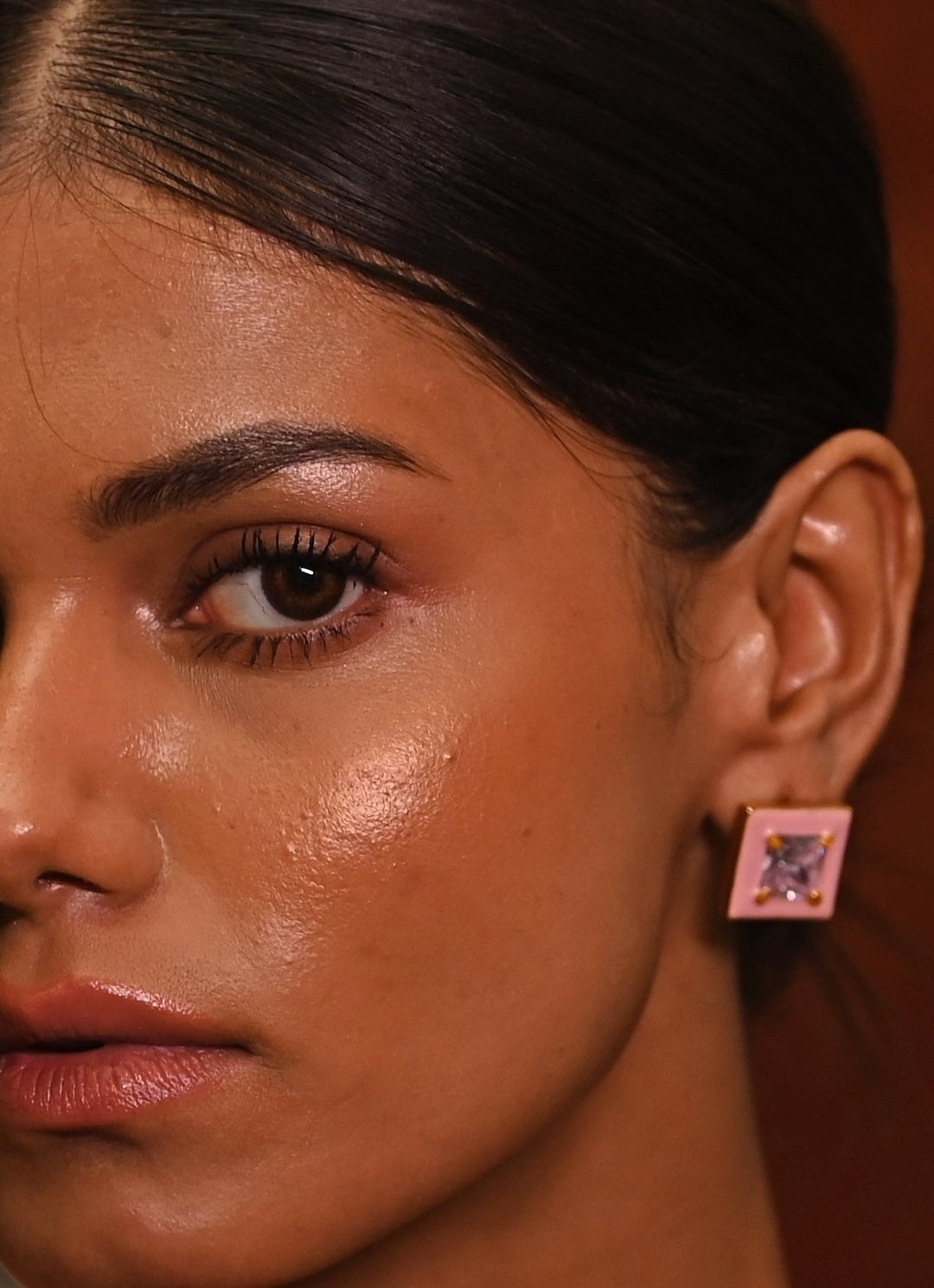 Gold Plated Square Shaped Pink Zircon Studs Zaza By Somya - Fabilicious Fashion