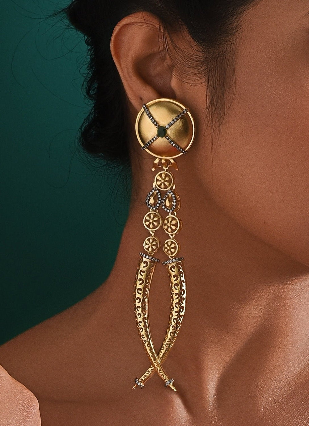 Gold Plated Statement Earrings Zaza By Somya - Fabilicious Fashion