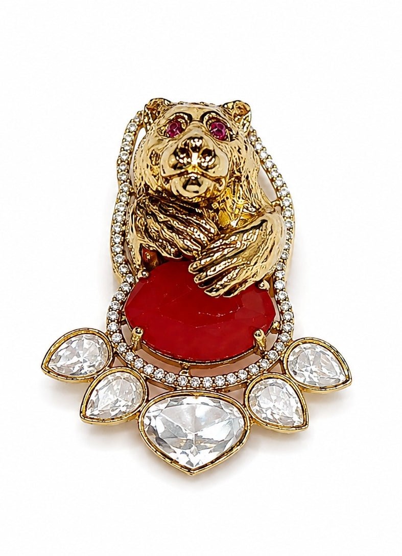 Vivinia By Vidhi Mehra Gold Plated Stone Bear Motif BroochFabilicious Fashion