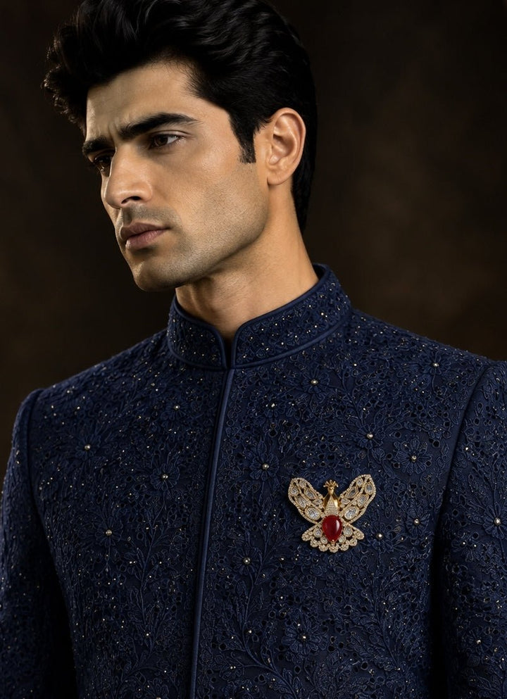 Vivinia By Vidhi Mehra Gold Plated Stone Peacock Motif BroochFabilicious Fashion