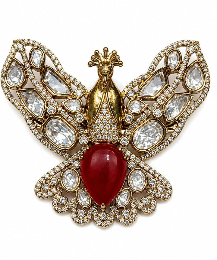 Vivinia By Vidhi Mehra Gold Plated Stone Peacock Motif BroochFabilicious Fashion