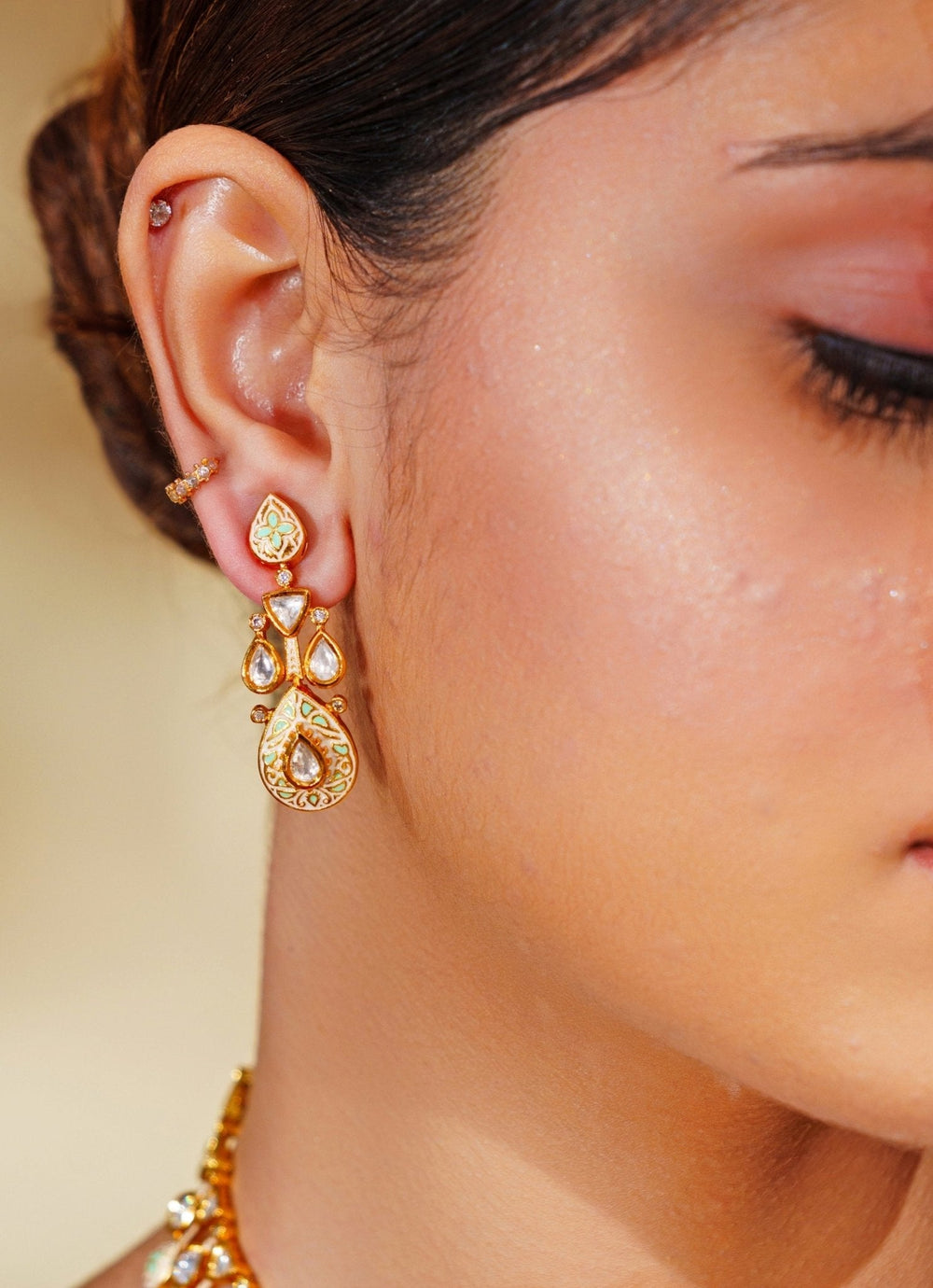 Gold Plated Teardrop Kundan Polki Necklace Set Zevar by Geeta - Fabilicious Fashion