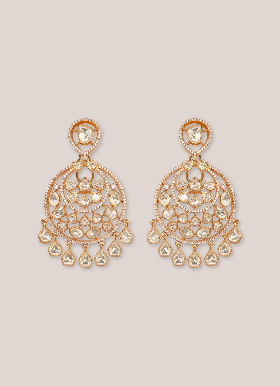 Gold Plated Teardrop Moissanite Earrings Zevar by Geeta - Fabilicious Fashion