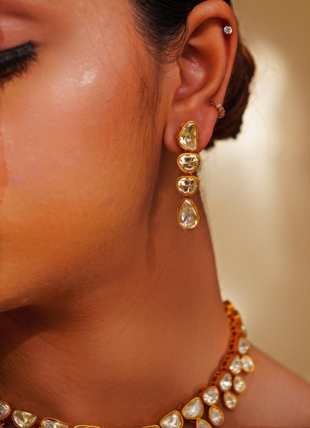 Gold Plated Teardrop Moissanite Necklace Set Zevar by Geeta - Fabilicious Fashion