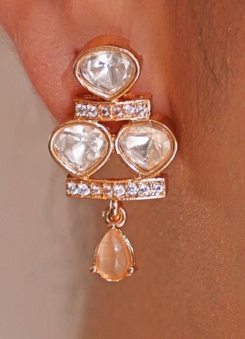 Gold Plated Teardrop Shaped Kundan Polki Necklace Set Zevar by Geeta - Fabilicious Fashion