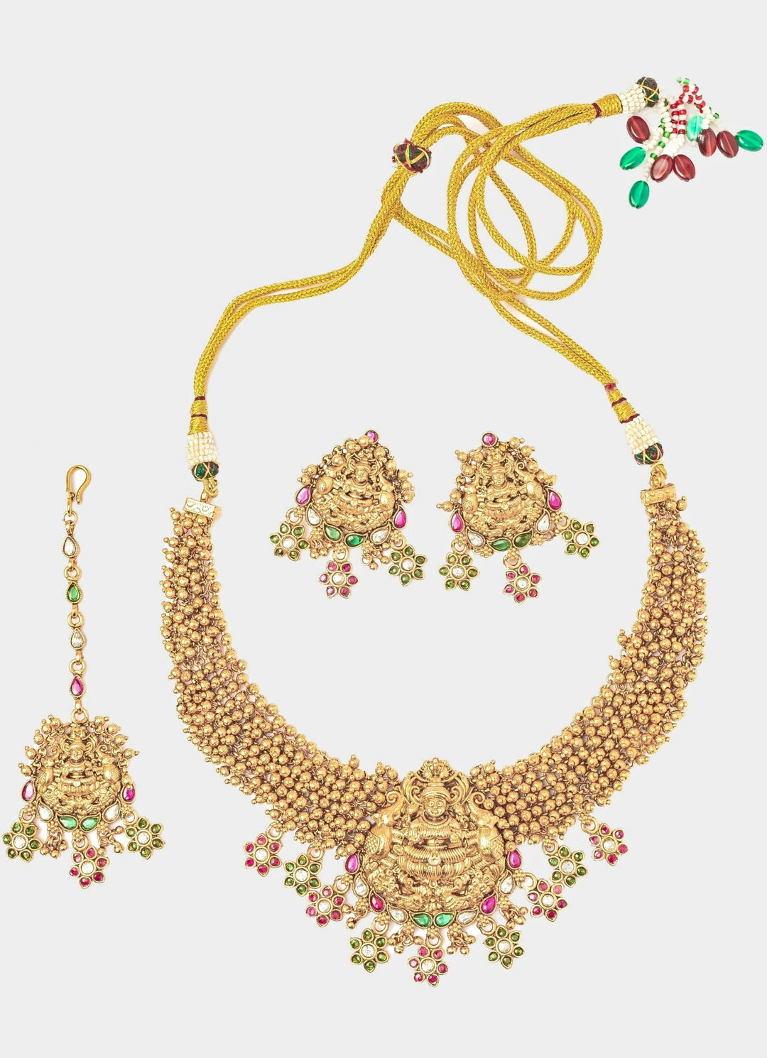 Gold Plated Temple Choker Necklace Set With Maang Tikka Vivinia by Vidhi Mehra - Fabilicious Fashion