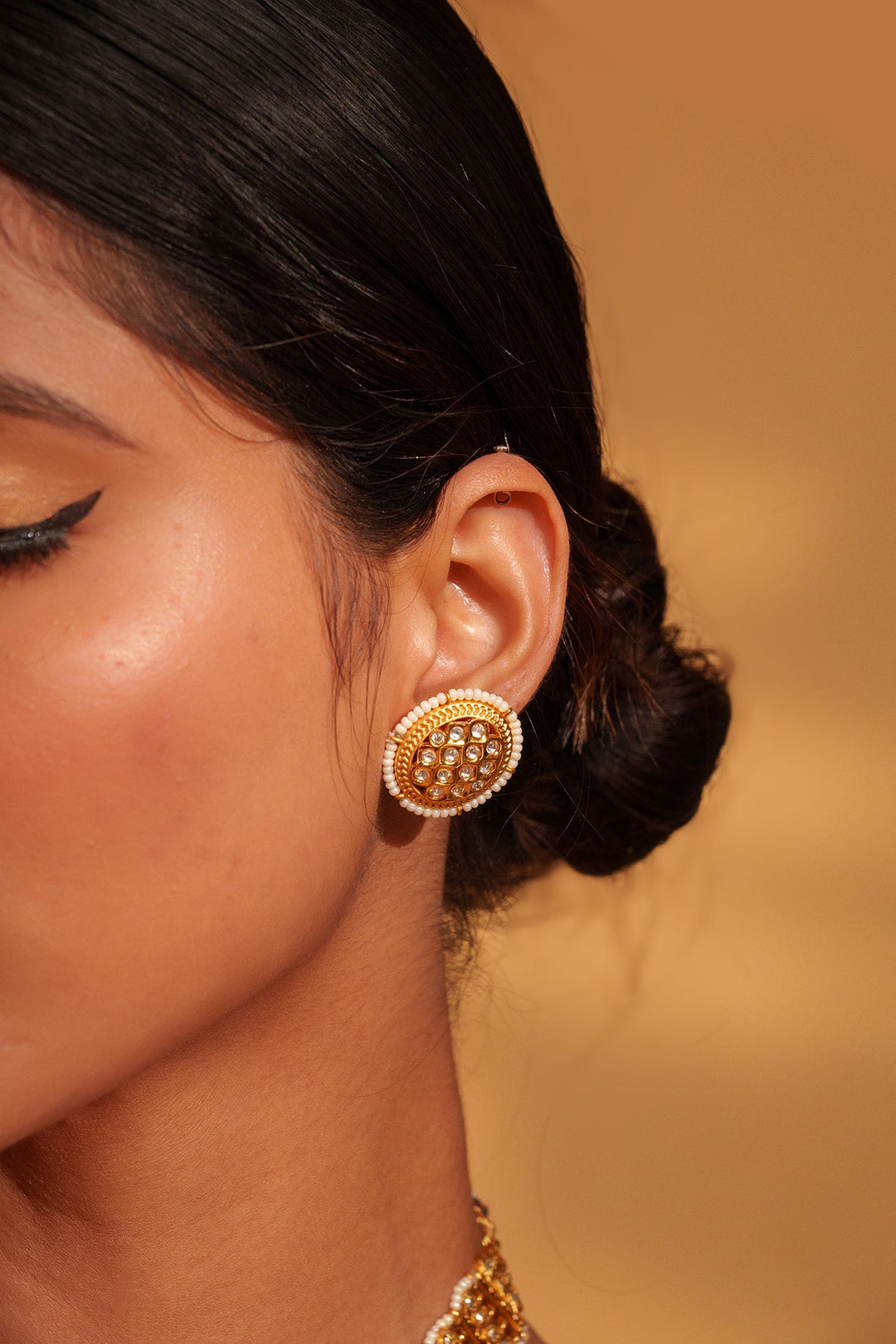 Gold Plated Temple Necklace Set With Stud Earrings Zevar by Geeta - Fabilicious Fashion