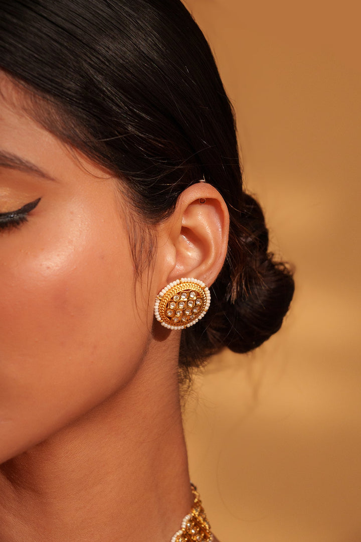 Gold Plated Temple Necklace Set With Stud Earrings Zevar by Geeta - Fabilicious Fashion