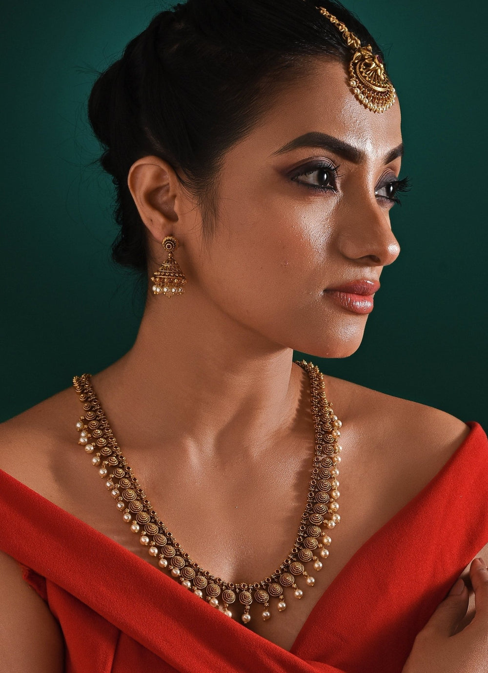 Gold Plated Temple Necklace Set Zaza By Somya - Fabilicious Fashion