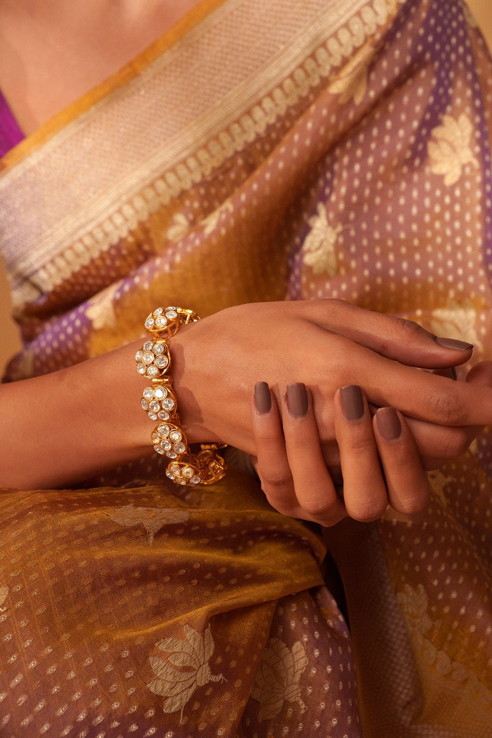 Gold Plated Three Layer Kundan Bracelet Zevar by Geeta - Fabilicious Fashion
