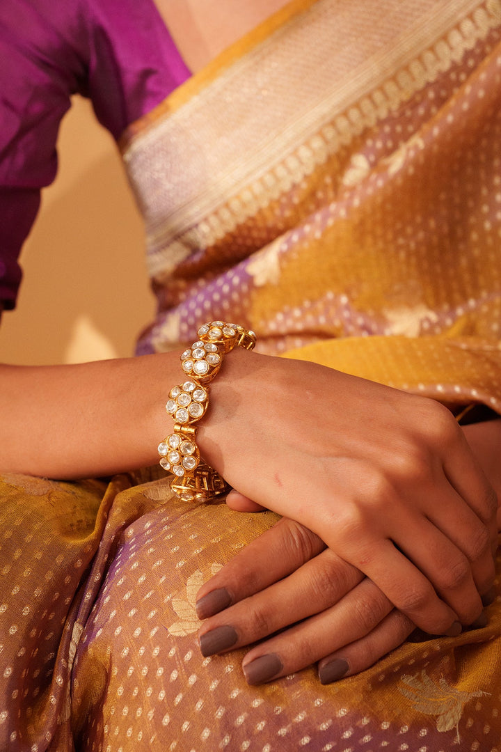 Gold Plated Three Layer Kundan Bracelet Zevar by Geeta - Fabilicious Fashion