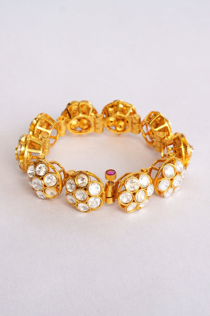 Gold Plated Three Layer Kundan Bracelet Zevar by Geeta - Fabilicious Fashion