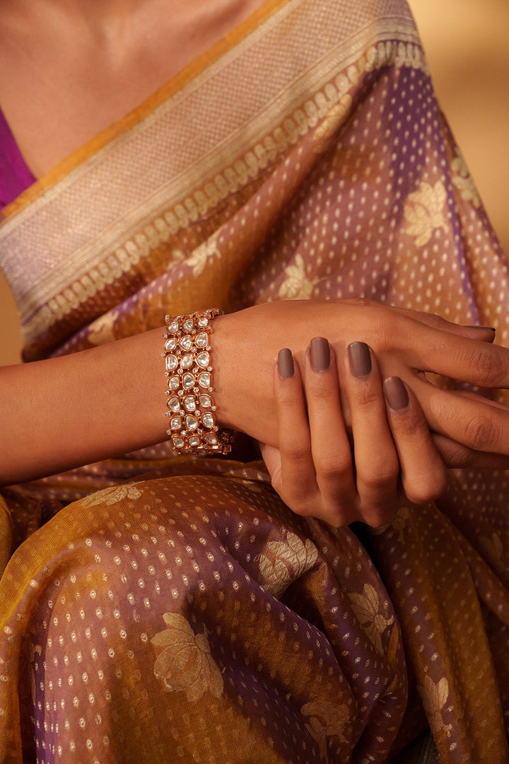 Gold Plated Three Layer Kundan Polki Bracelet Zevar by Geeta - Fabilicious Fashion