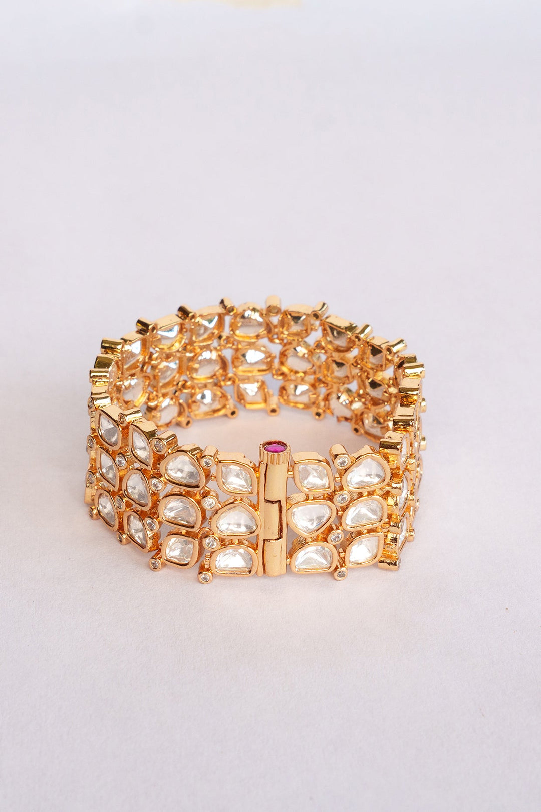 Gold Plated Three Layer Kundan Polki Bracelet Zevar by Geeta - Fabilicious Fashion