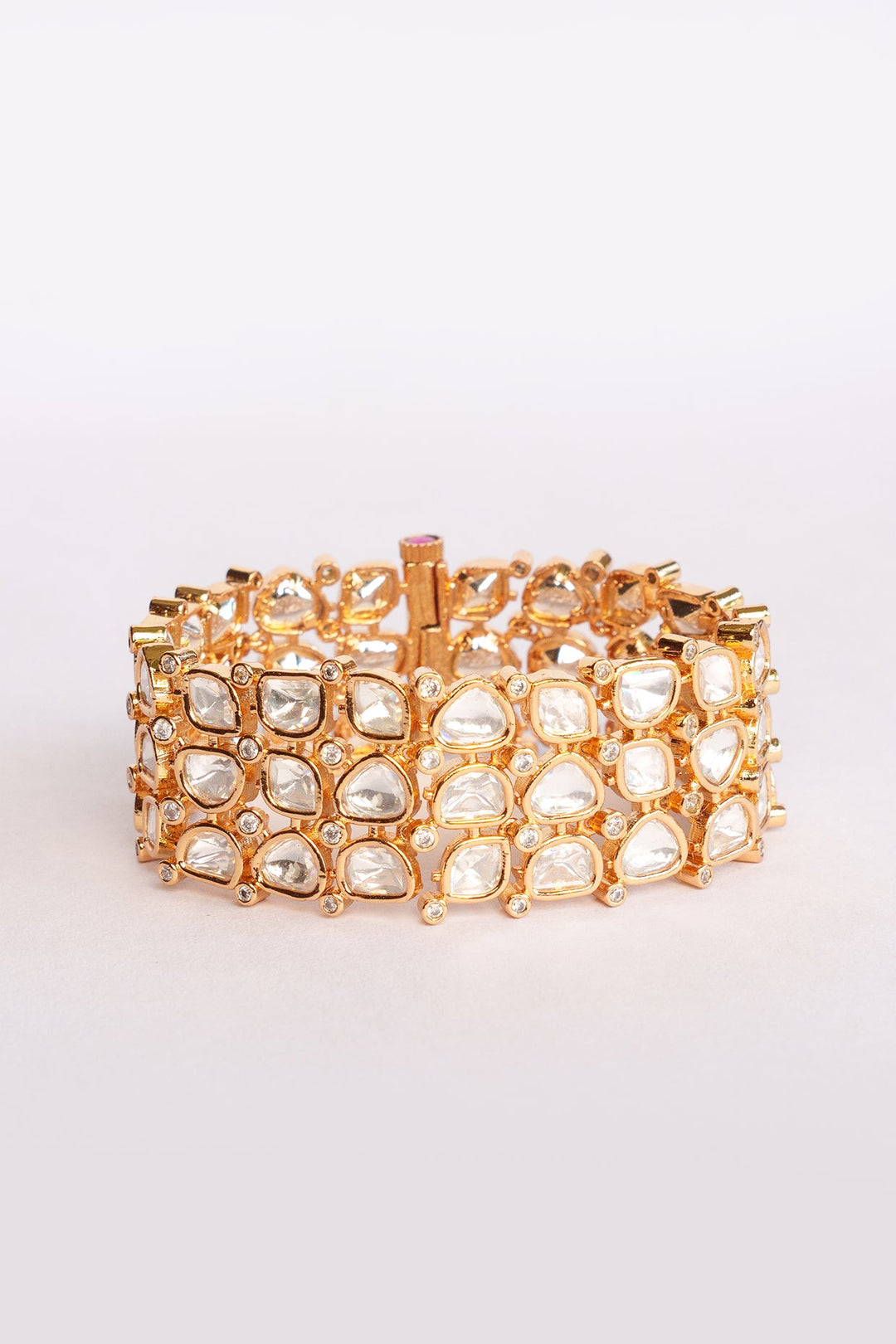 Gold Plated Three Layer Kundan Polki Bracelet Zevar by Geeta - Fabilicious Fashion