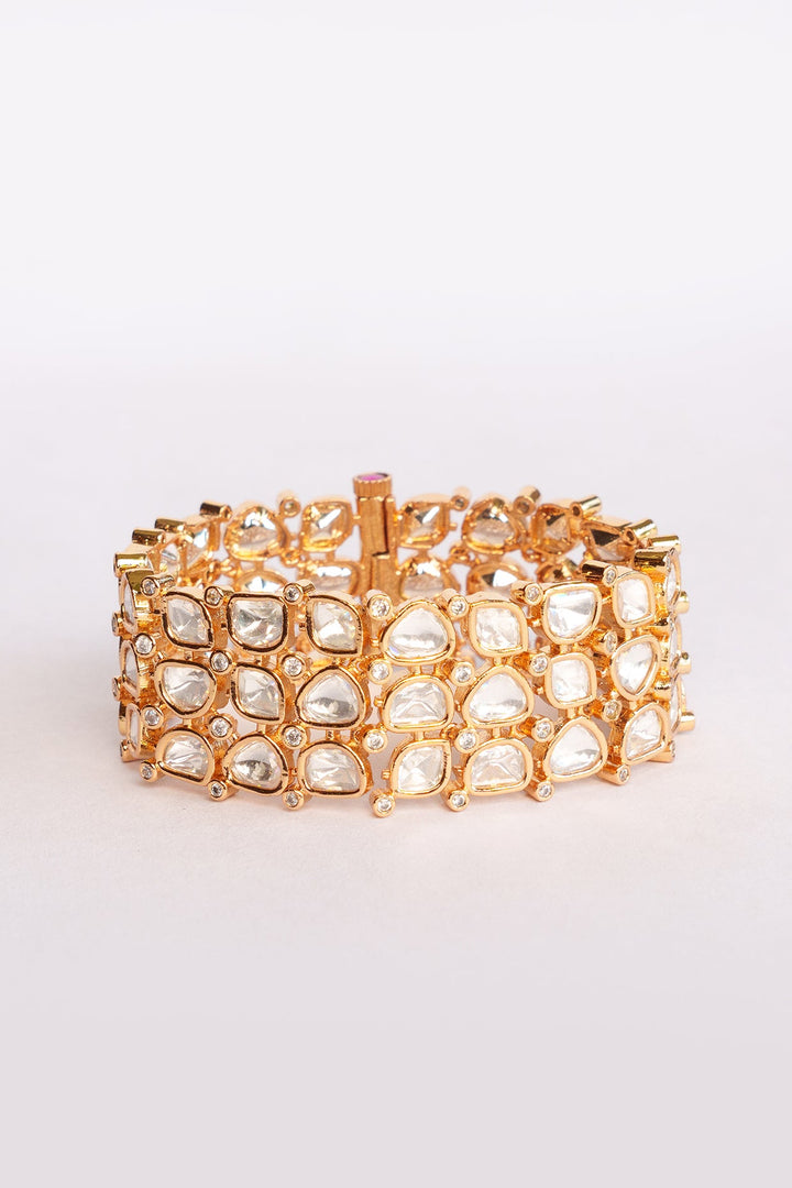Gold Plated Three Layer Kundan Polki Bracelet Zevar by Geeta - Fabilicious Fashion