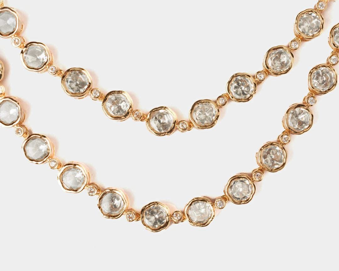 Gold Plated Two Layered Diamond Short Necklace Set Vivinia by Vidhi Mehra - Fabilicious Fashion