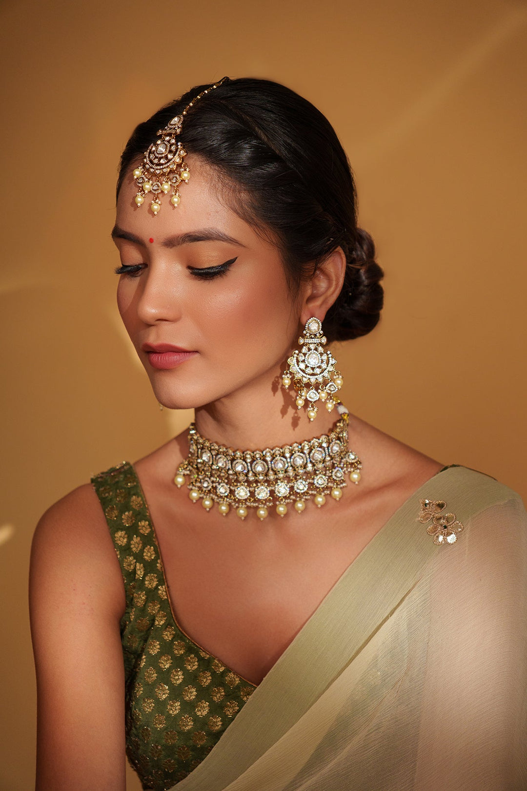 Gold Plated Two Tone Polki Choker Set Zevar by Geeta - Fabilicious Fashion