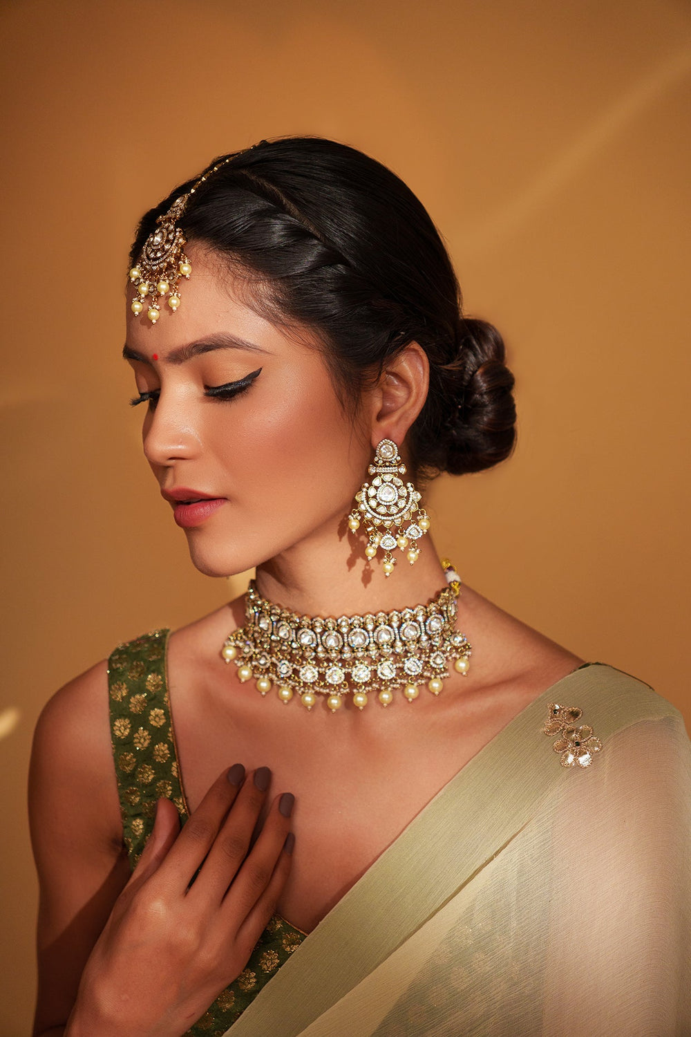 Gold Plated Two Tone Polki Choker Set Zevar by Geeta - Fabilicious Fashion