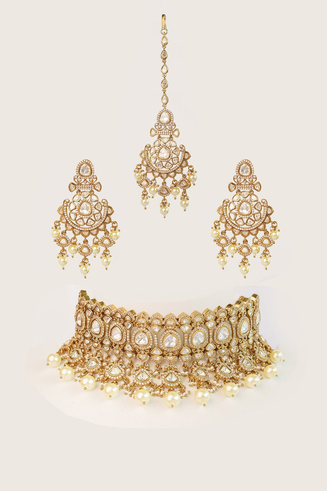Gold Plated Two Tone Polki Choker Set Zevar by Geeta - Fabilicious Fashion