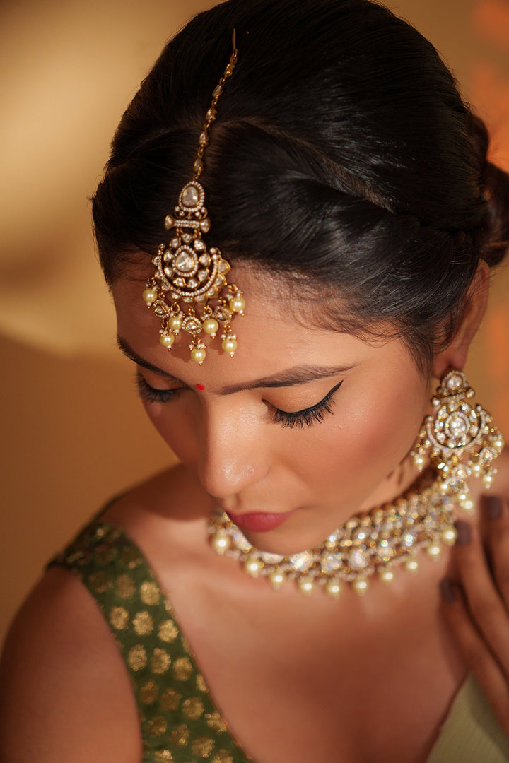 Gold Plated Two Tone Polki Choker Set Zevar by Geeta - Fabilicious Fashion