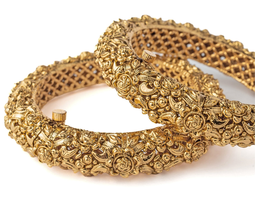 Vivinia by Vidhi Mehra Gold Plated Vintage Textured Bangle SetFabilicious Fashion