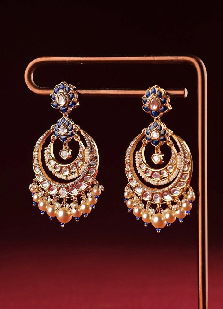 Mr Jewels Gold Plated White And Blue Meenakari ChandbaaliFabilicious Fashion