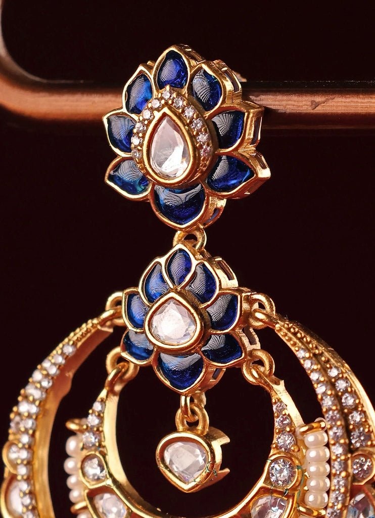 Mr Jewels Gold Plated White And Blue Meenakari ChandbaaliFabilicious Fashion