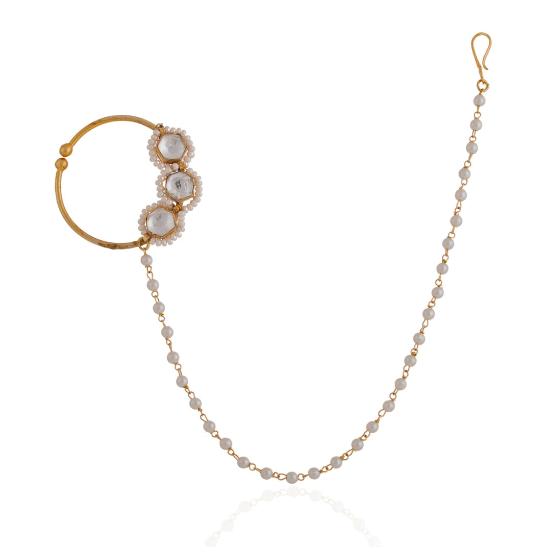 Gold Plated White And Pearl Beaded Nose Ring Riana by Shikha Jindal - Fabilicious Fashion