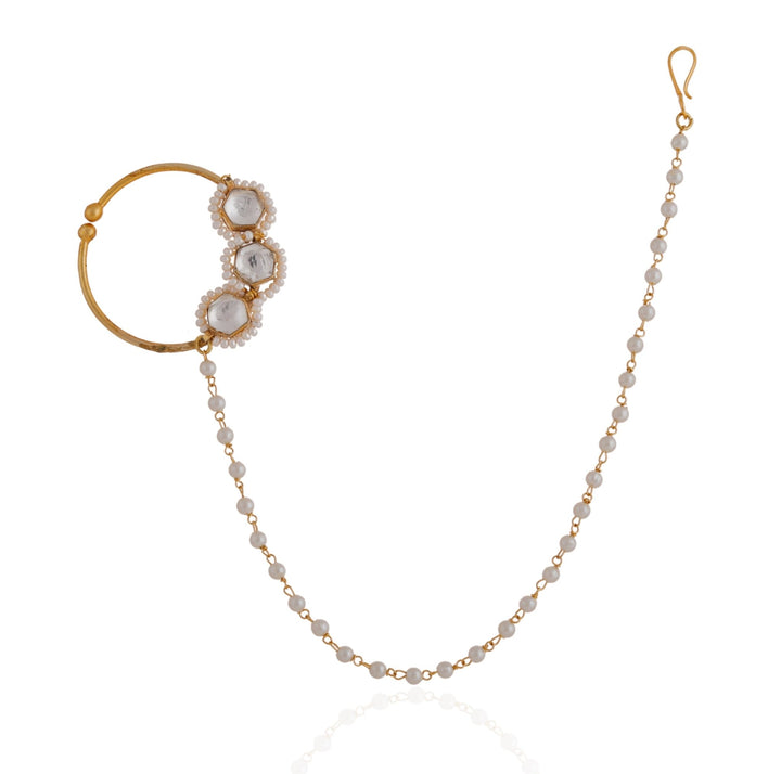 Gold Plated White And Pearl Beaded Nose Ring Riana by Shikha Jindal - Fabilicious Fashion