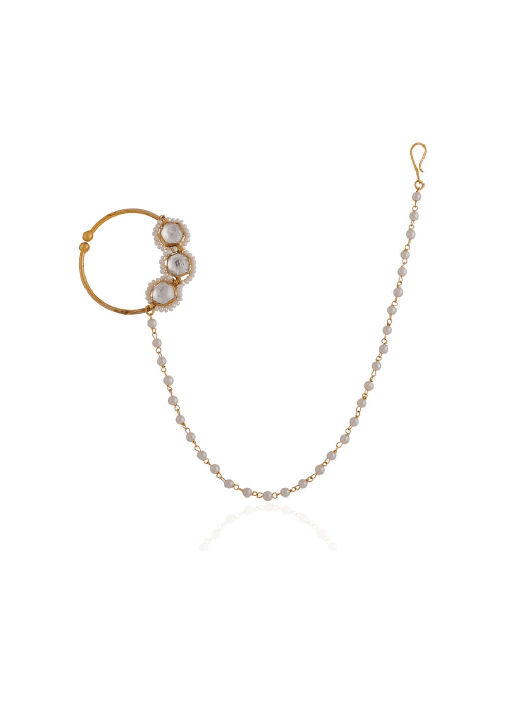 Gold Plated White And Pearl Beaded Nose Ring Riana by Shikha Jindal - Fabilicious Fashion