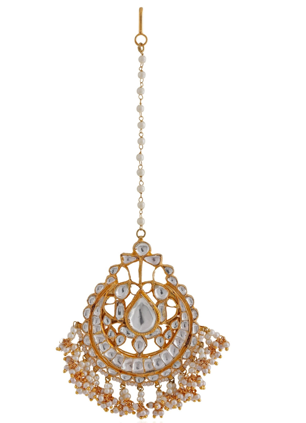 Gold Plated White And Pearl Jadtar Maangtikka Riana by Shikha Jindal - Fabilicious Fashion