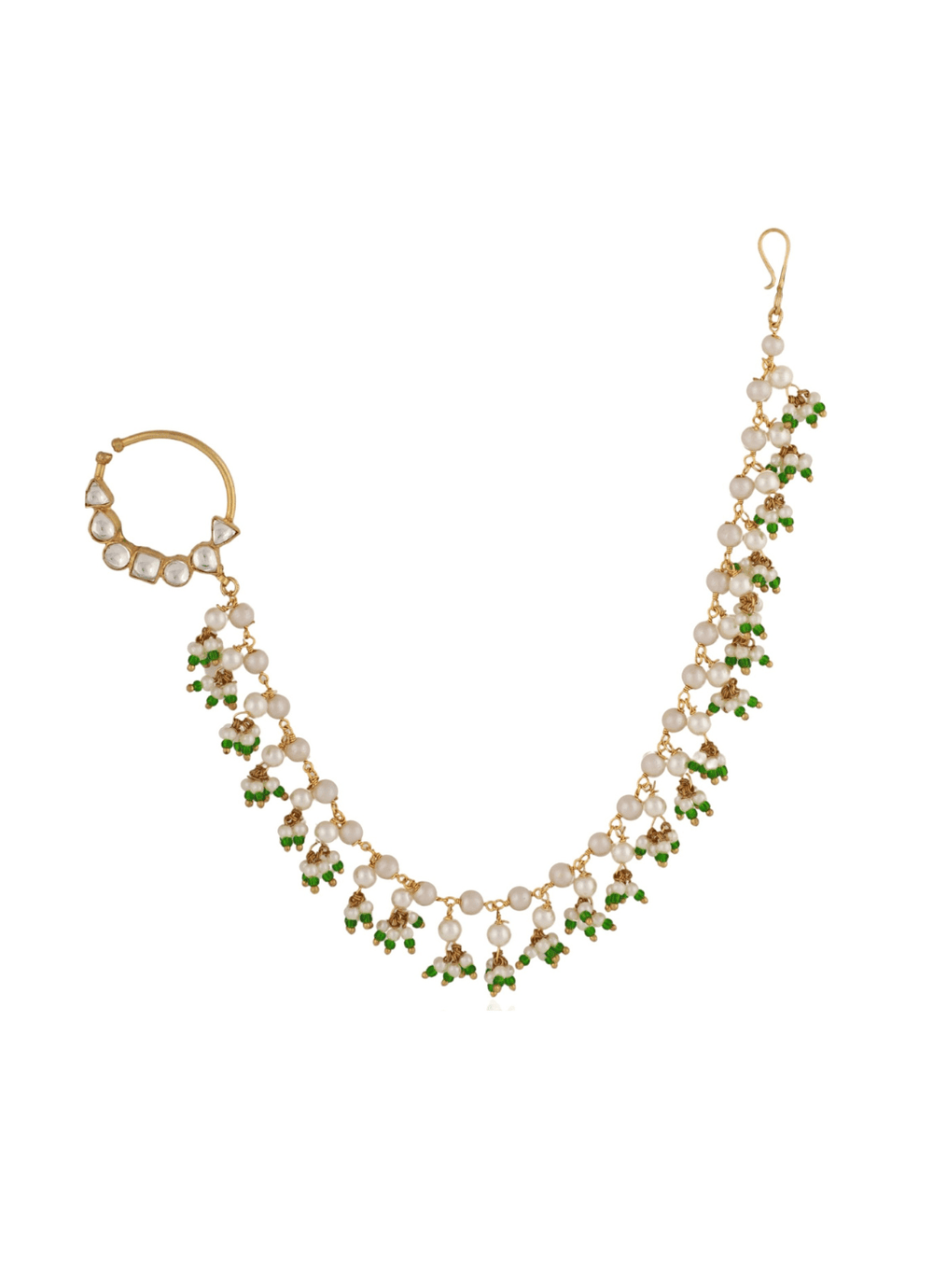 Gold - Plated White and Sea Green beaded Nath Riana by Shikha Jindal - Fabilicious Fashion