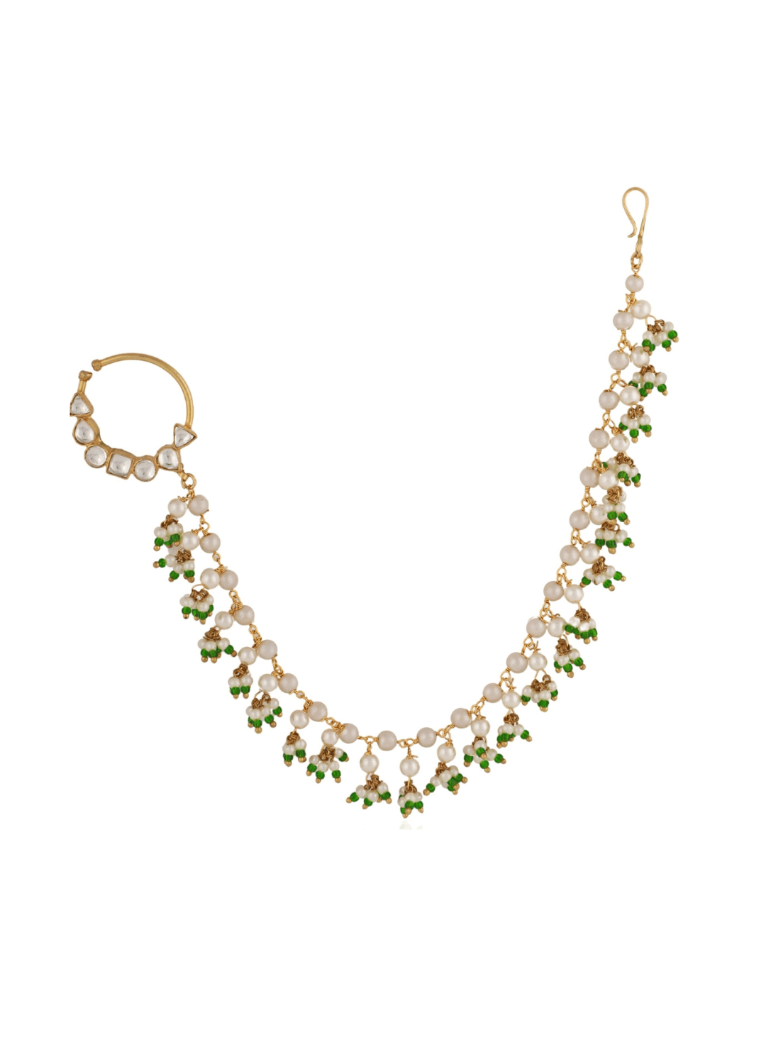 Gold - Plated White and Sea Green beaded Nath Riana by Shikha Jindal - Fabilicious Fashion