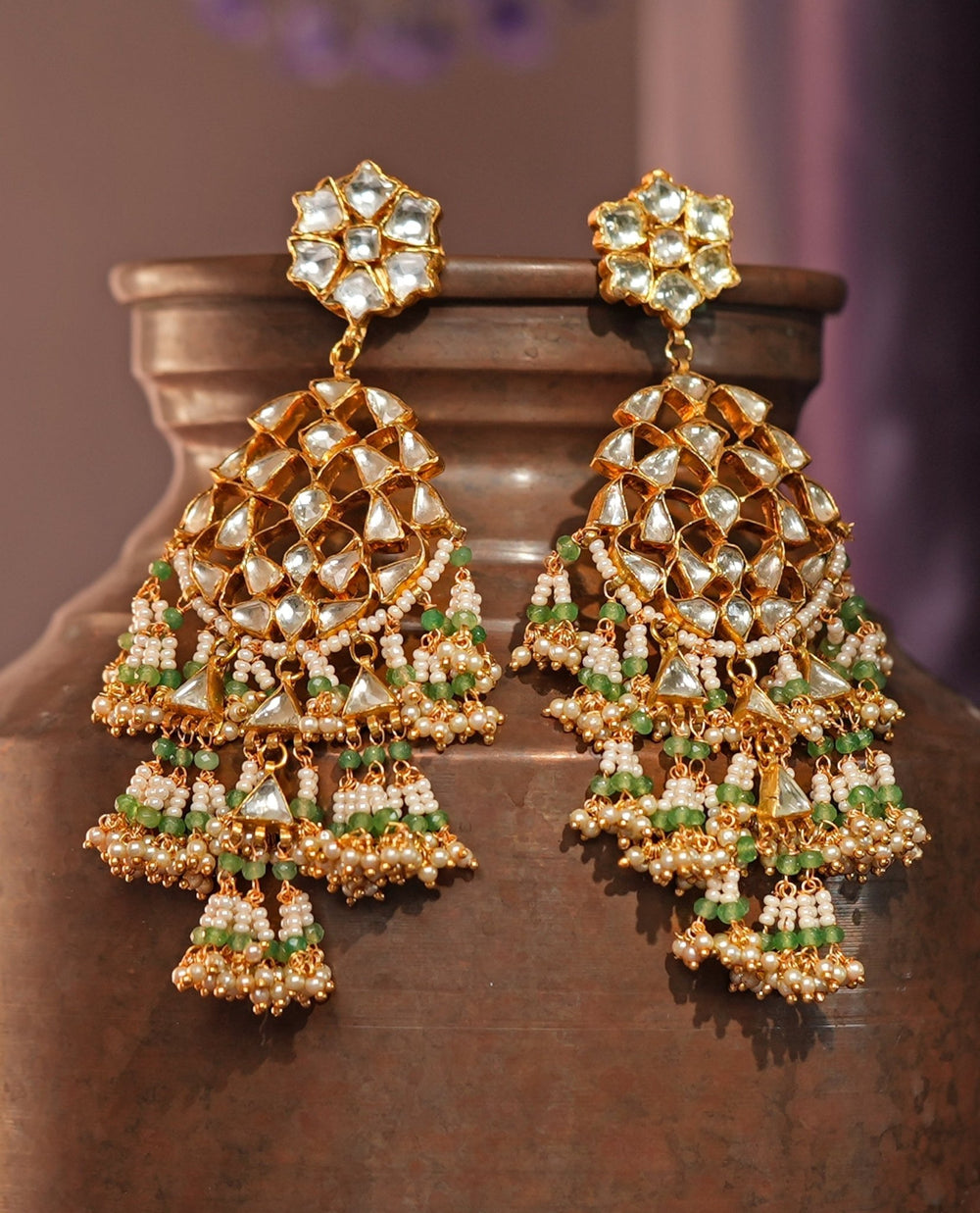 Gold Plated White And Sea Green Embellished Long Earrings Kalyani Indian Jewelry - Fabilicious Fashion