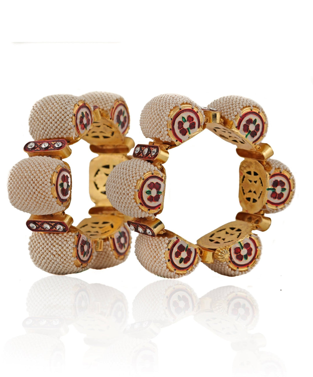 Gold Plated White Beaded Bangles Riana Jewellery - Fabilicious Fashion