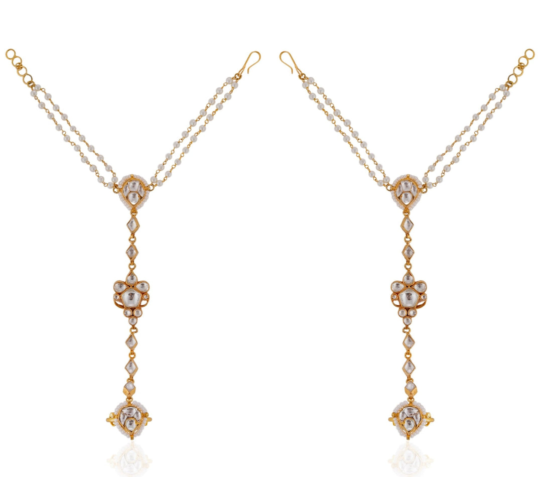 Gold Plated White Beaded Bridal Hathphool Riana by Shikha Jindal - Fabilicious Fashion