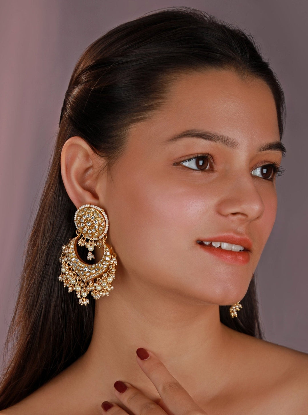 Gold Plated White Chandbali Earrings Kalyani Indian Jewelry - Fabilicious Fashion