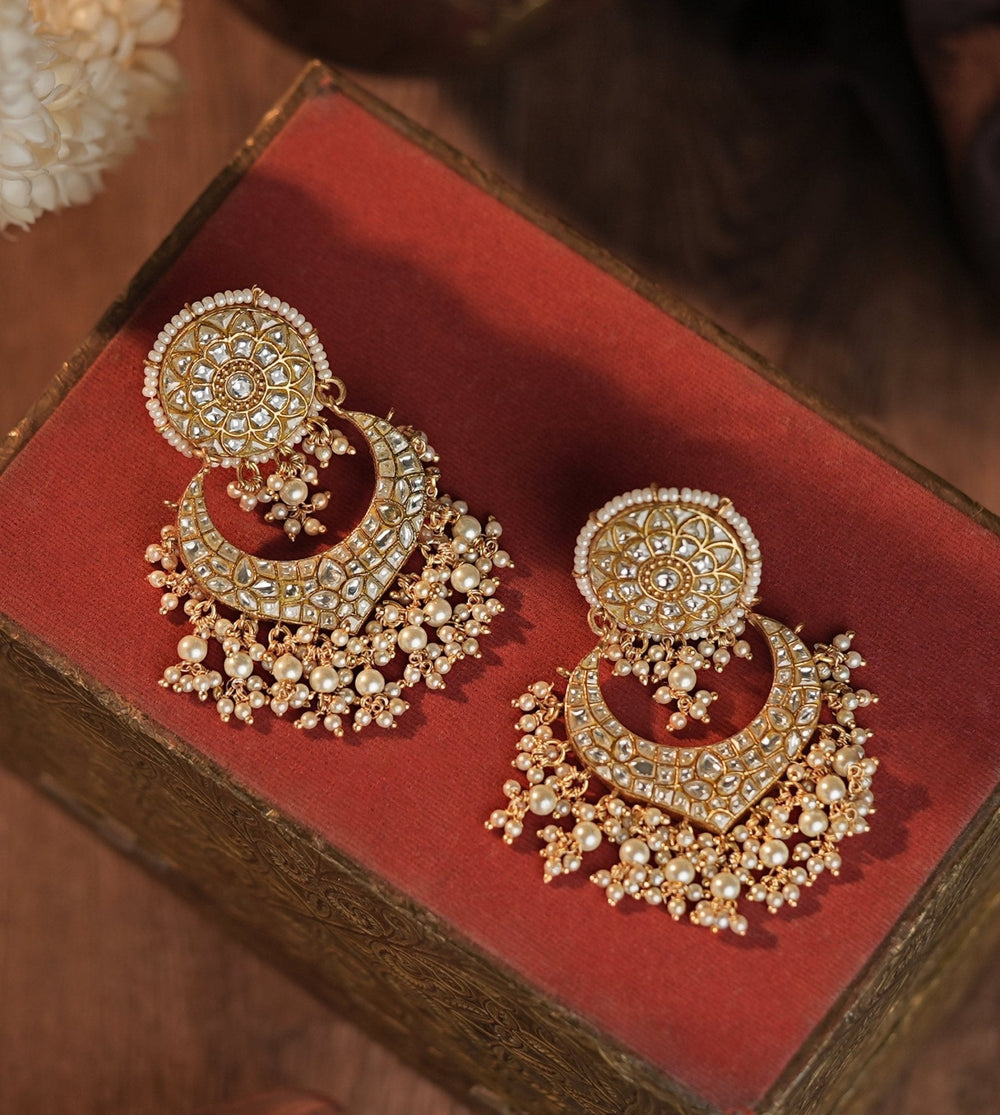 Gold Plated White Chandbali Earrings Kalyani Indian Jewelry - Fabilicious Fashion