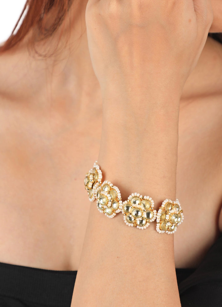 Gold Plated White Floral Bracelet Riana by Shikha Jindal - Fabilicious Fashion