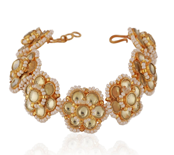 Gold Plated White Floral Bracelet Riana by Shikha Jindal - Fabilicious Fashion