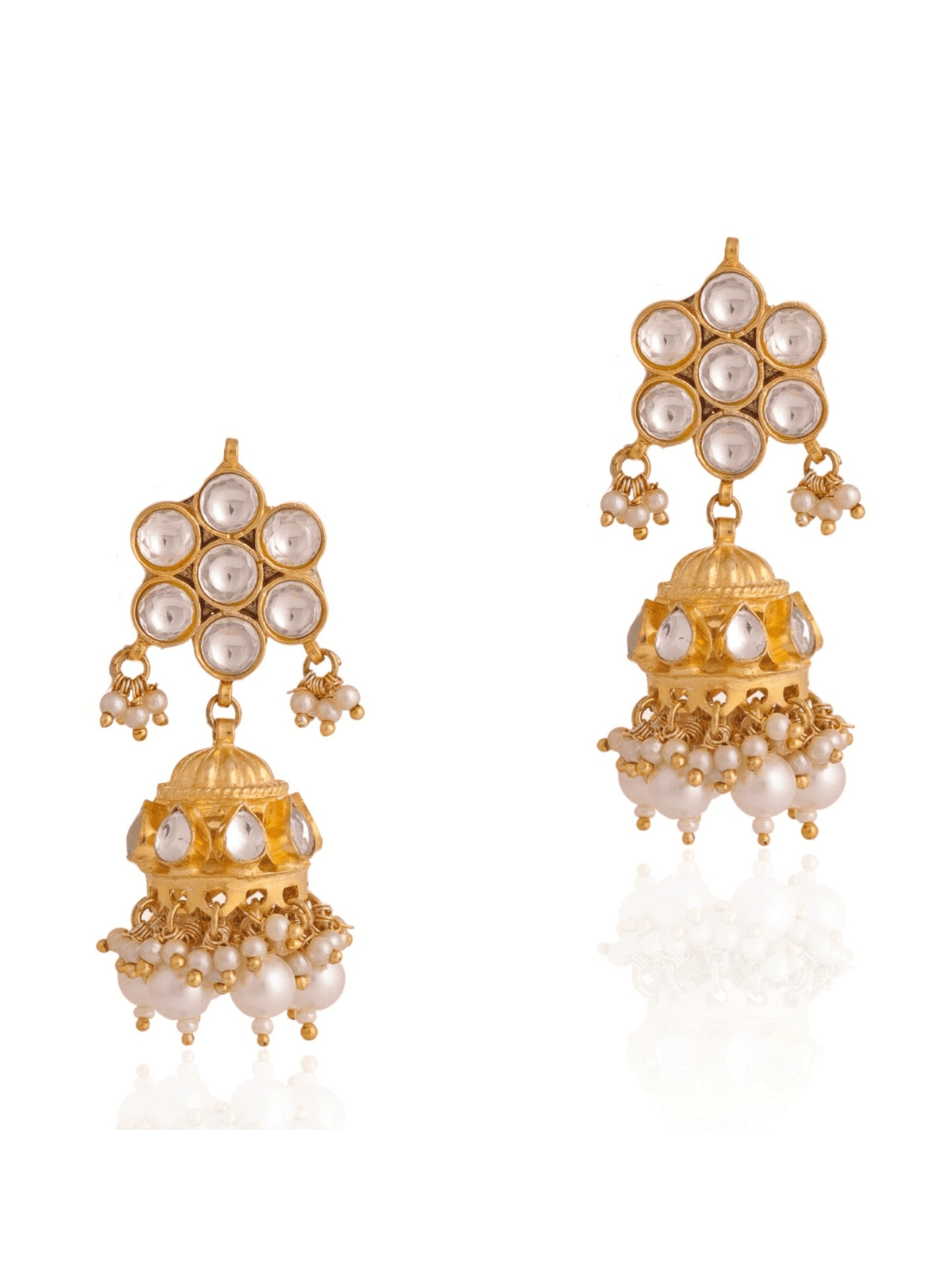 Gold Plated White Floral Jhumkas Riana by Shikha Jindal - Fabilicious Fashion