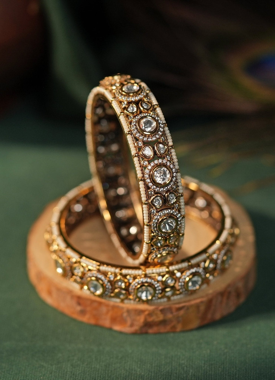 Gold Plated White Jadtar Stone Bangle Kalyani Indian Jewelry - Fabilicious Fashion