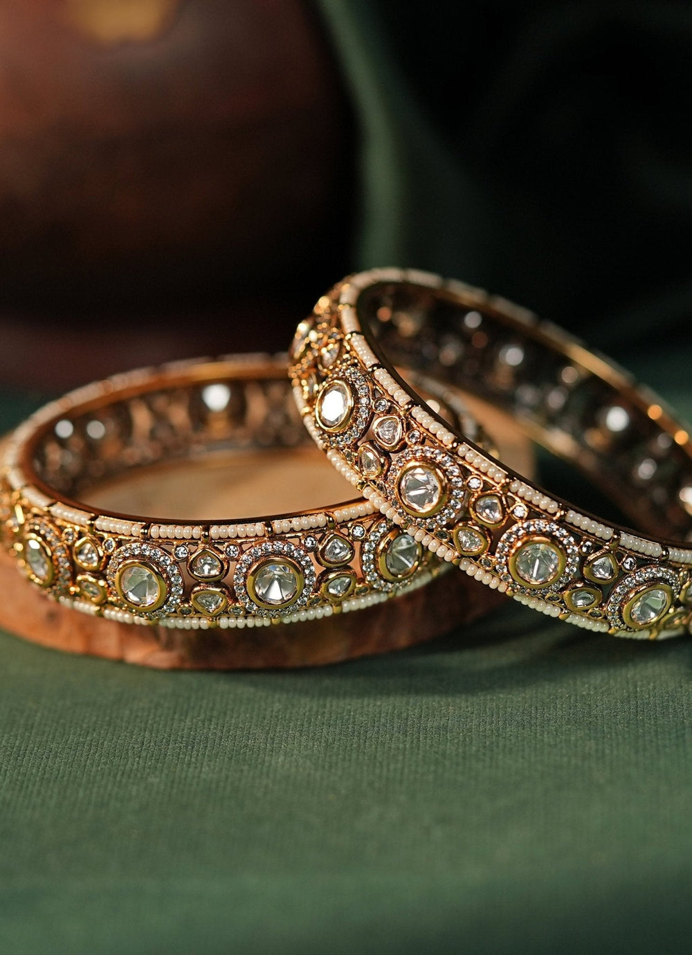 Gold Plated White Jadtar Stone Bangle Kalyani Indian Jewelry - Fabilicious Fashion
